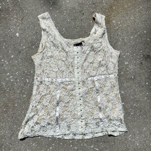 NY Collection Ivory Lace Corset Style Renaissance Tank Top Vintage